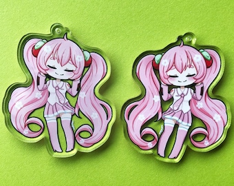 Sakura Hatsune Miku Vocaloid Double Sided 2" Acrylic Keychain Charm