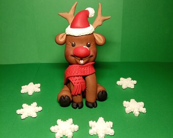 reindeer fondant cake topper, Christmas cake topper, Rudolph inspired cake topper, 3D cake topper