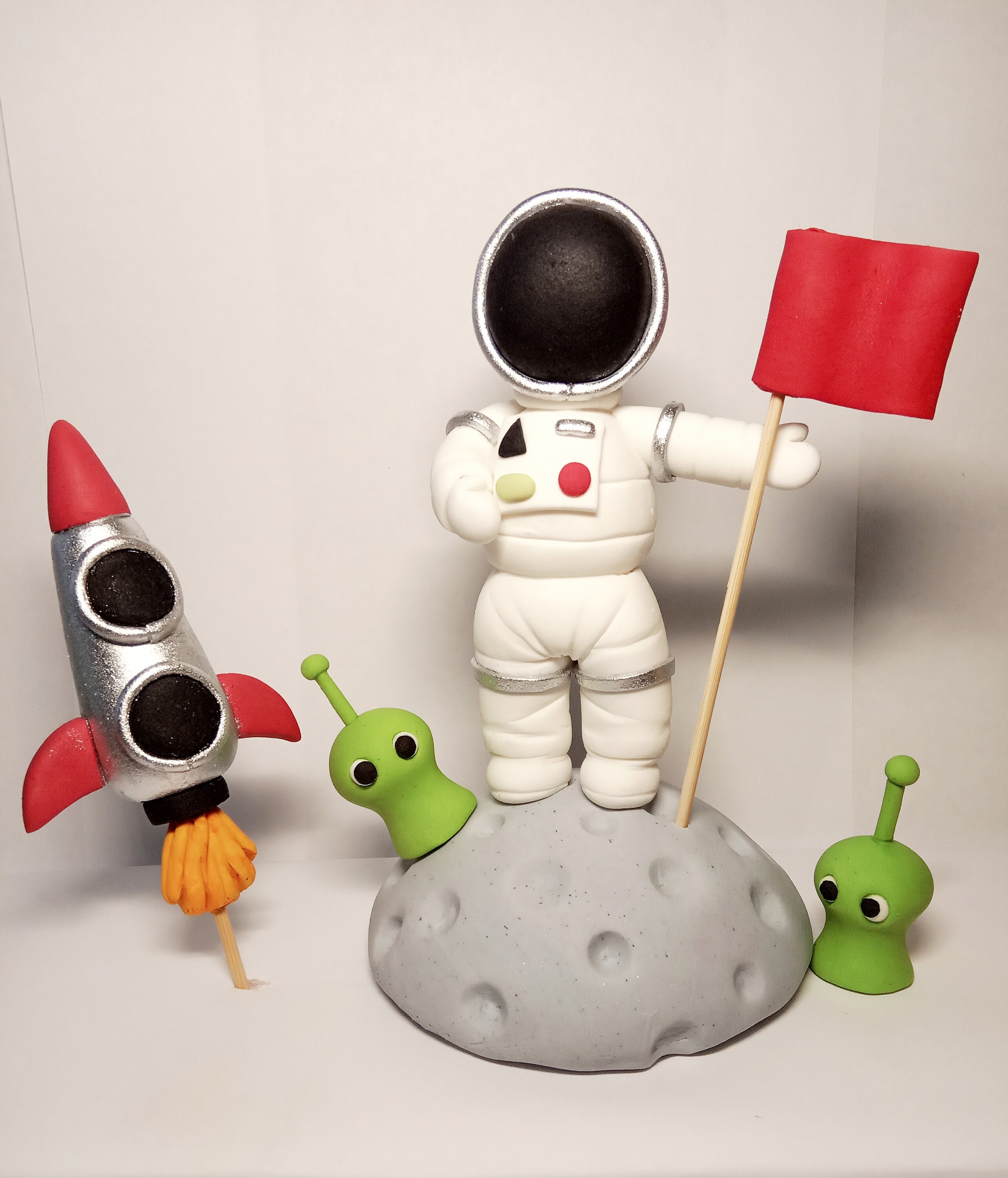 Fondant Astronaut and Alien on a Moon Cake Topper for Space Etsy