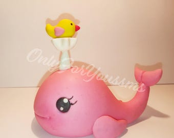 Fondant whale cake topper, whale birthday party decorations, whale baby shower decor, nautical baby shower, nautical birthday party