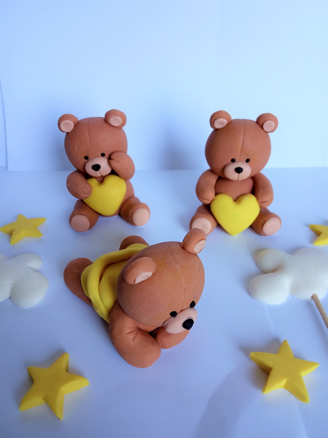 Fondant Teddy Bears with moon and clouds Cake Topper Fondant Etsy