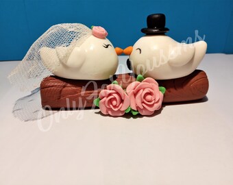 Fondant Bride and Groom Birds Wedding Cake Topper - Love Birds Cake Topper - Unique Cute Lovely Funny fondant Cake Topper for Wedding