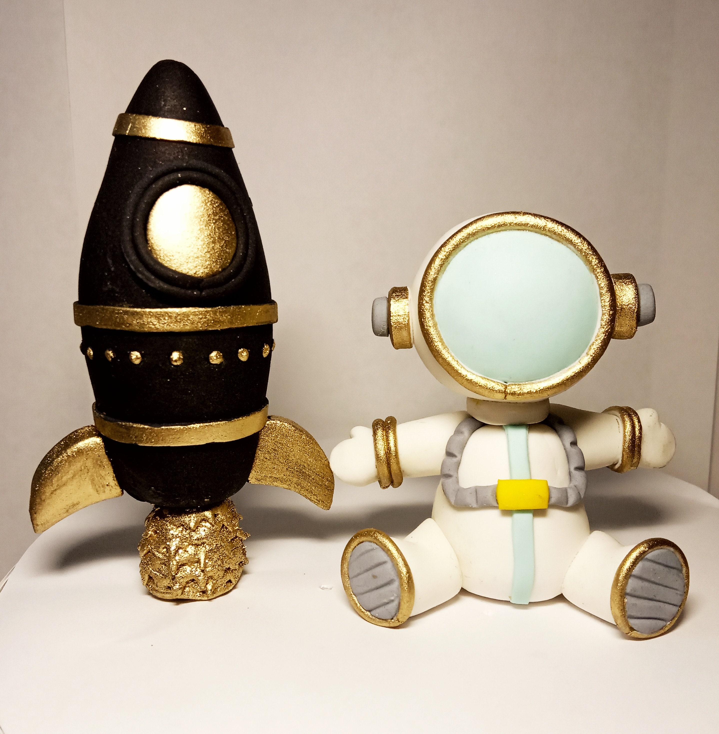 Fondant Astronaut and Rocket Cake Topper for Space Birthday Etsy
