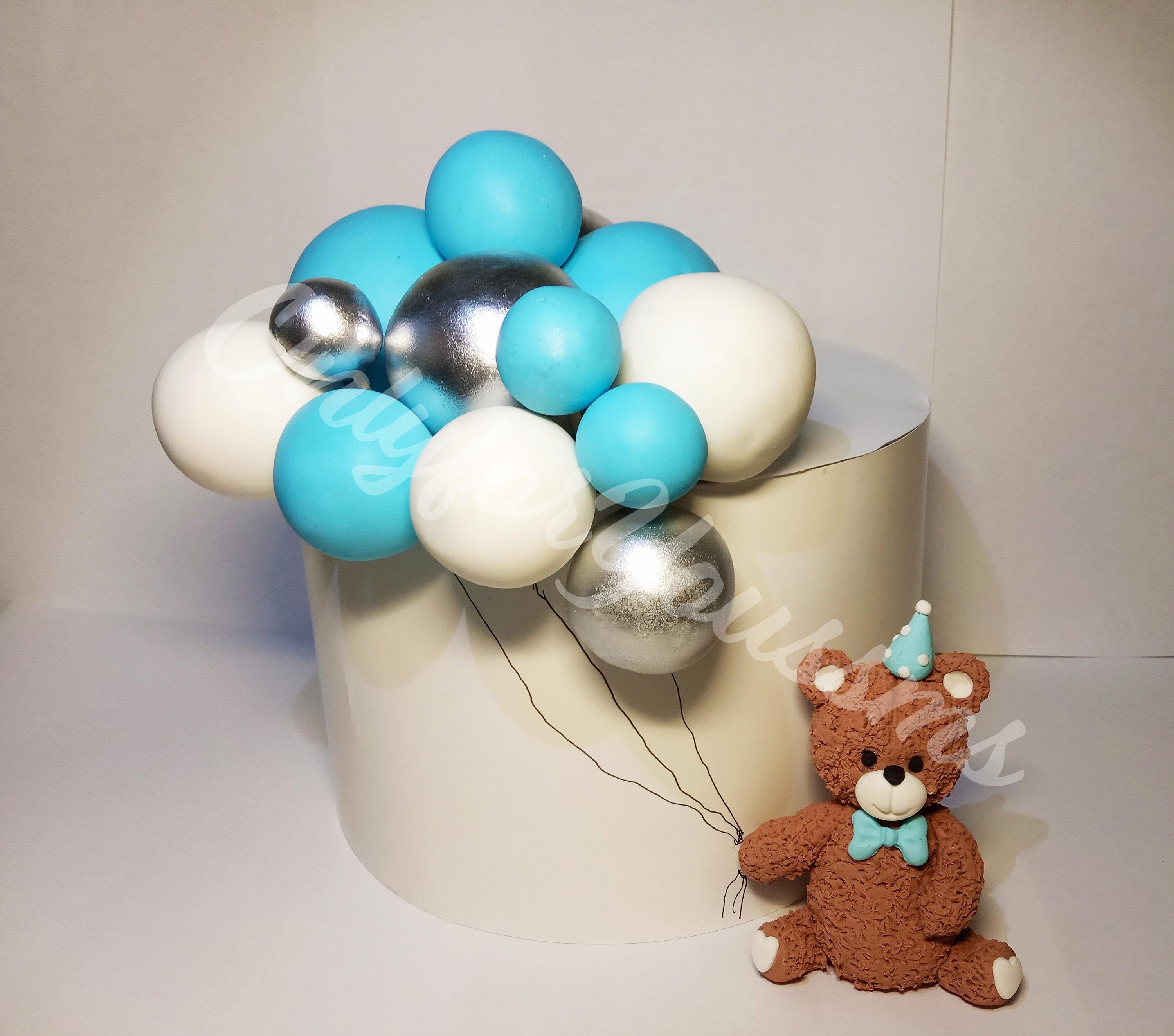 Fondant Teddy Bear With Balloons Cake Topper, Fondant Cake Topper for ...