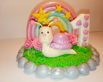 Snail fondant cake topper, birthday cake topper, 1st birthday cake topper, baby birthday cake topper