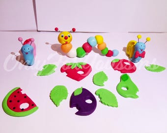 Caterpillar and snail fondant cake topper, Hungry Caterpillar cake topper, birthday cake topper