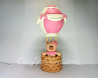 Hot Air Balloon Teddy bear Fondant Cake Topper, 3D Fondant Cake Topper for Birthday, Personalised Balloon, Teddy bear flying topper