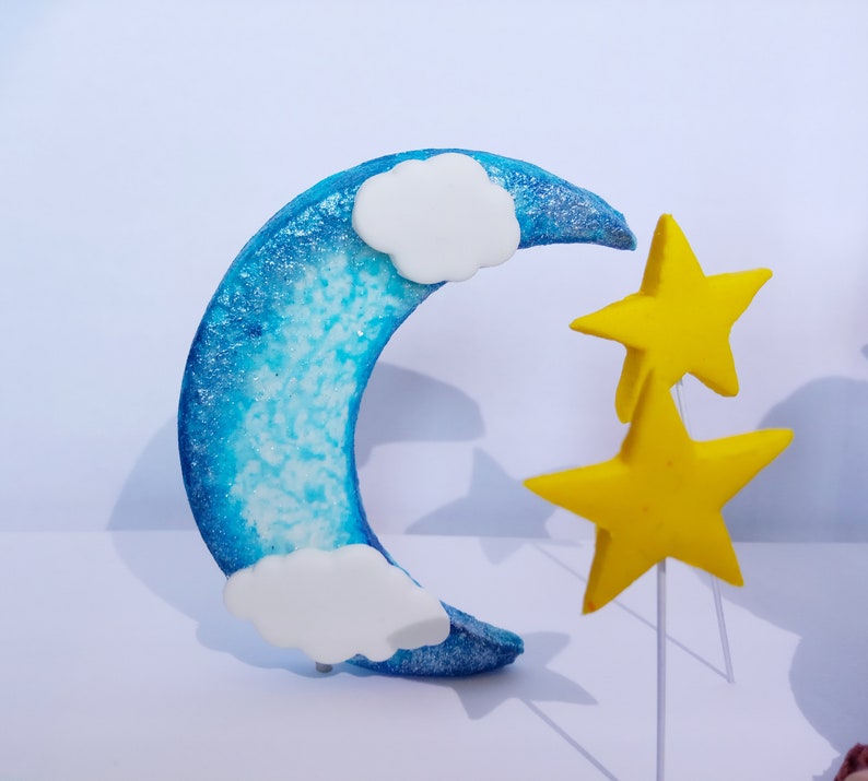 Teddy Bear Fondant Cake Topper First Birthday Topper, Moon and stars