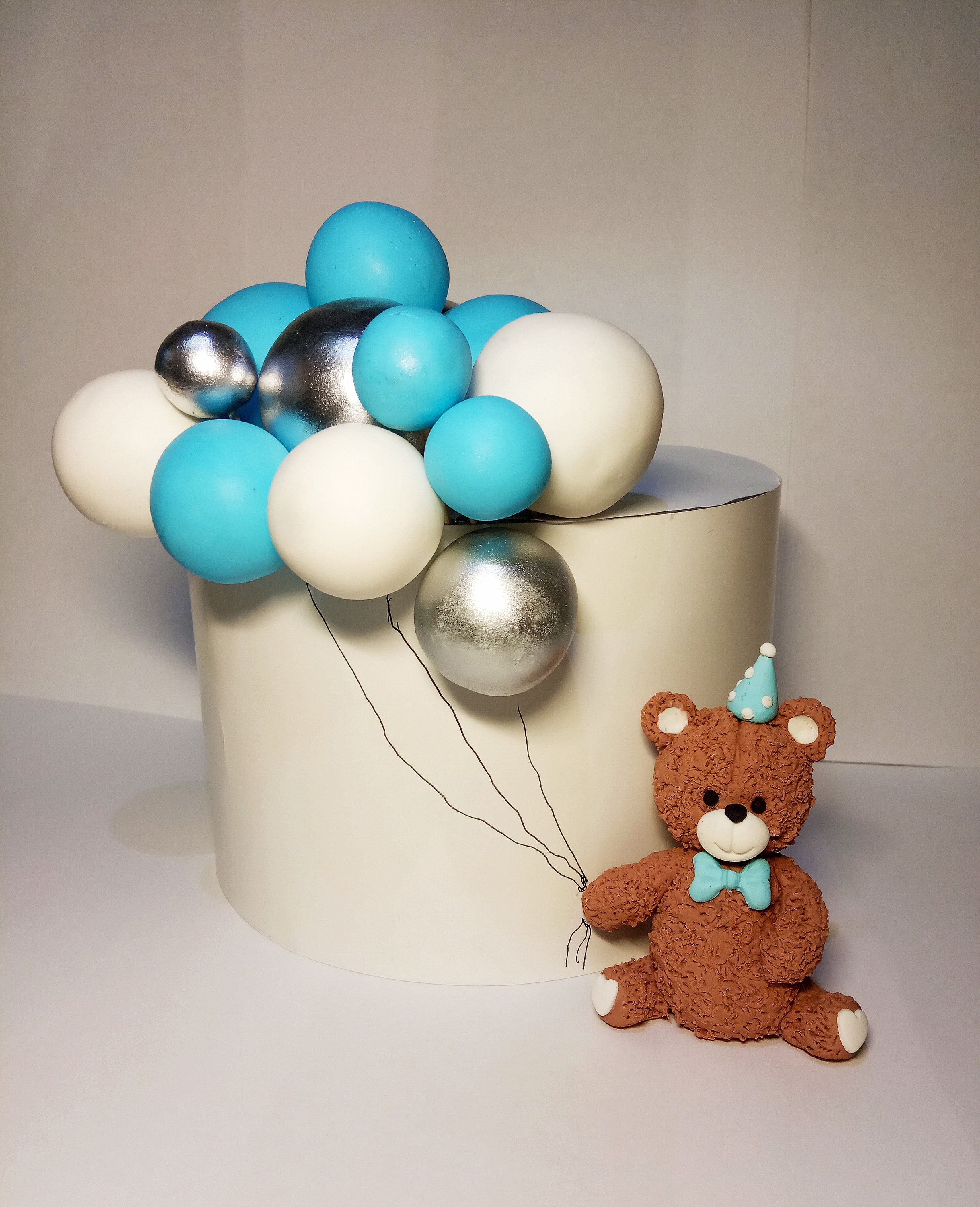 Fondant Teddy Bear With Balloons Cake Topper, Fondant Cake Topper for ...