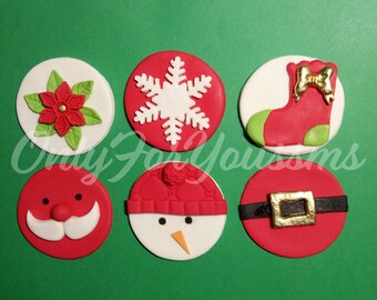 Christmas cupcake toppers, Christmas Edible cupcake toppers,Santa Claus Fondant Cupcake Toppers, Snowman Edible Toppers, Christmas toppers