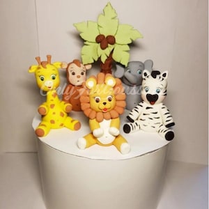 Adornos para tartas de fondant de animales del zoológico, animales de safari en fondant, tartas de cumpleaños, decoración de tartas, adorno para tartas infantiles