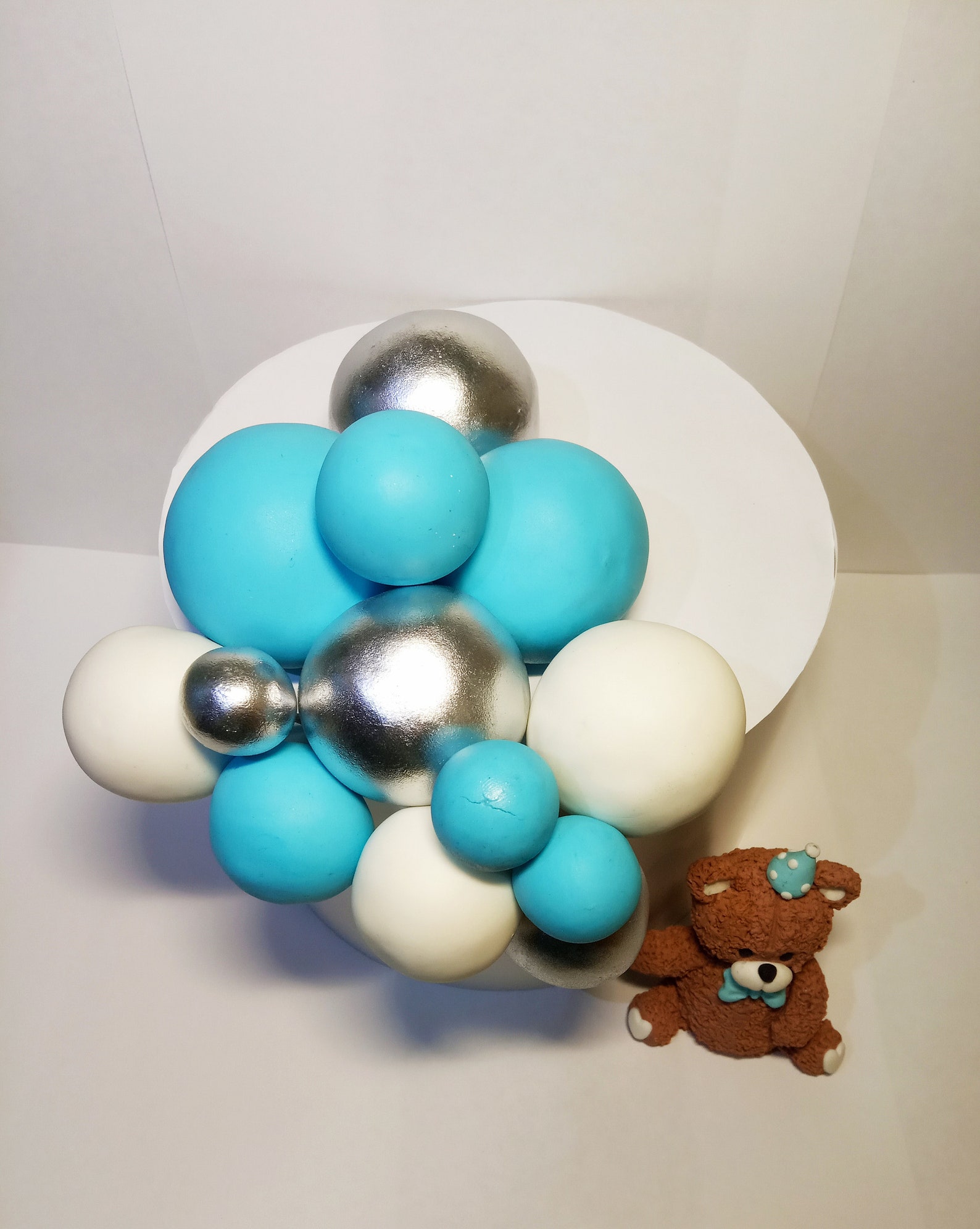 Fondant Teddy Bear With Balloons Cake Topper, Fondant Cake Topper for ...