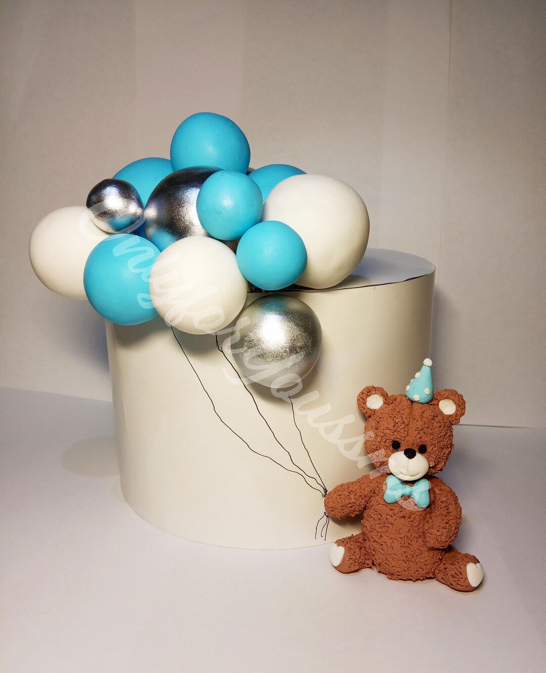 Fondant Teddy Bear With Balloons Cake Topper, Fondant Cake Topper for ...