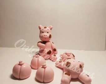 Farm fondant figurine topper, happy pigs topper