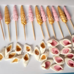 Fondant edible horn and ears cake topper, Unicorn cake topper, 3pcs birthday 3D figure fondant unicorn horn ears