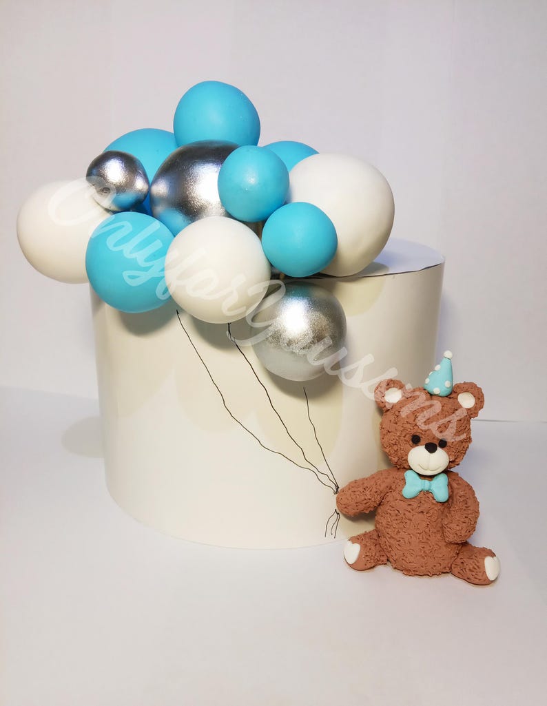 Fondant Teddy Bear With Balloons Cake Topper, Fondant Cake Topper for ...
