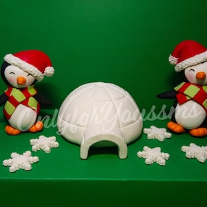 Penguin Cake topper, Penguins and igloo cake topper, fondant cake topper, fondant penguin cake topper, birthday cake topper