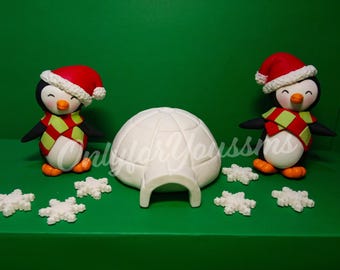 Penguin Cake topper, Penguins and igloo cake topper, fondant cake topper, fondant penguin cake topper, birthday cake topper