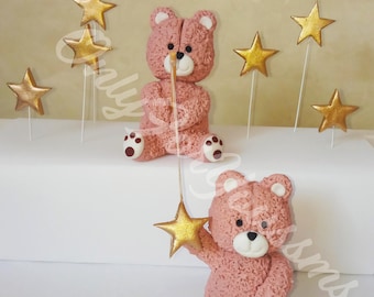 Fondant Teddy Bears with stars Cake Topper, Fondant Cake Topper for Birthday or Baby Shower, Cute gift topper