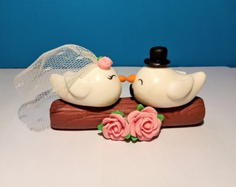 Fondant Bride and Groom Birds Wedding Cake Topper - Love Birds Cake Topper - Unique Cute Lovely Funny fondant Cake Topper for Wedding