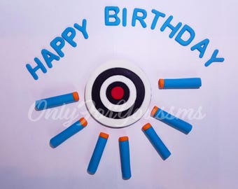 Dart Wars, Birthday Cake Fondant Topper Kit, Customizable Boy Dart Party Decoration, N strike Shooting Game