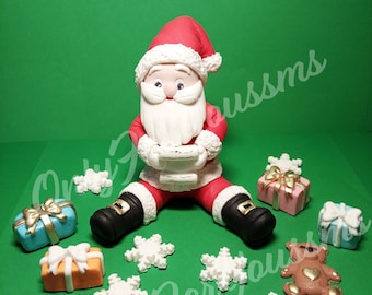 Christmas Santa Claus And Gifts Edible Cake Topper Set,