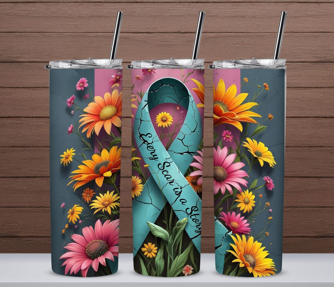 Cancer Awareness Tumbler Wrap Blue Ribbon Design Printable PNG Digital ...
