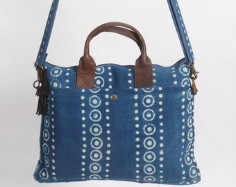 Handmade Cotton Laptop Bag Indigo Blue Unisex Tablet/Laptop Office Bag Gift for Him