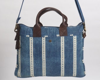 Handmade Cotton Laptop Bag Indigo Blue Bag Unisex Tablet/Laptop Office Bag