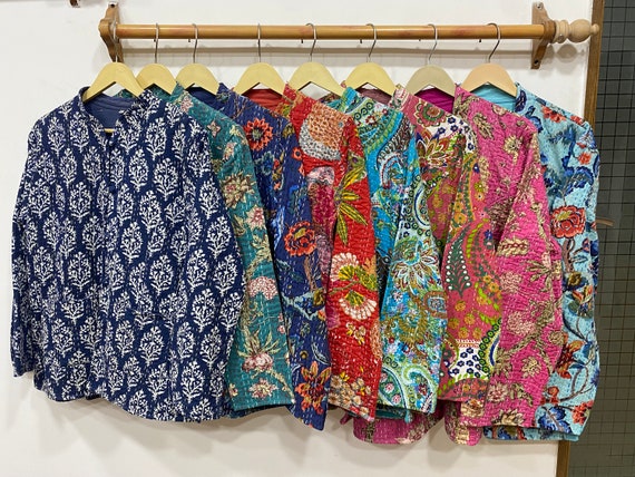 20pc Quilted Cotton Kantha Jacket Handmade Bridesmaid Gift Indian Assorted Reversible Coat