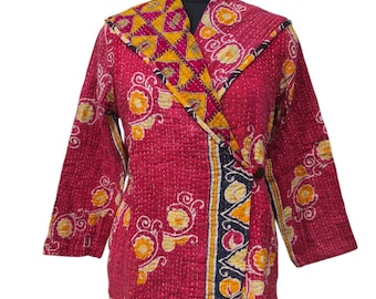 VINTAGE Cotton Kantha Jacket Handmade Assorted Colors Indian Short Jacket Women Clothing Full Sleeves Jacket