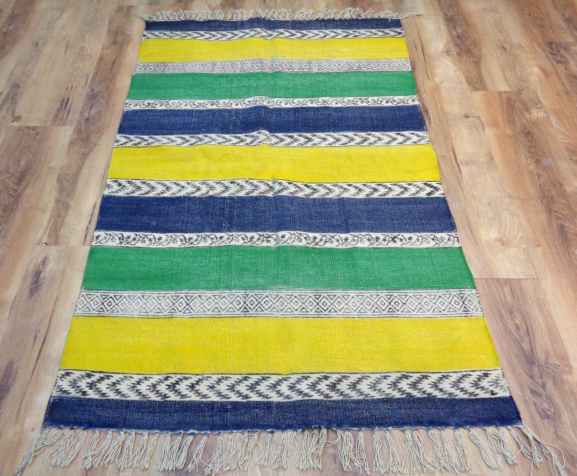 COTTON AREA RUG 3x5 ft RugBlueGreenYellow RugThick Etsy