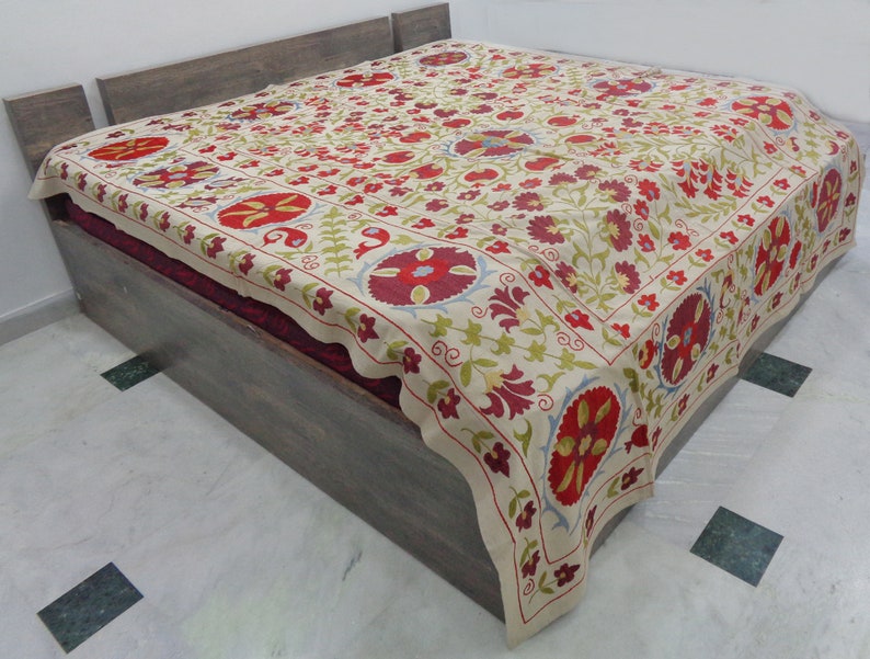 Indian Handmade Suzani Bedspread Embroidered Suzani Bedding Etsy