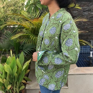 Indian Cotton Women Jacket Quilted Reversible Jacket Green Ladies Winter Blazer Double Sided Coat image 2