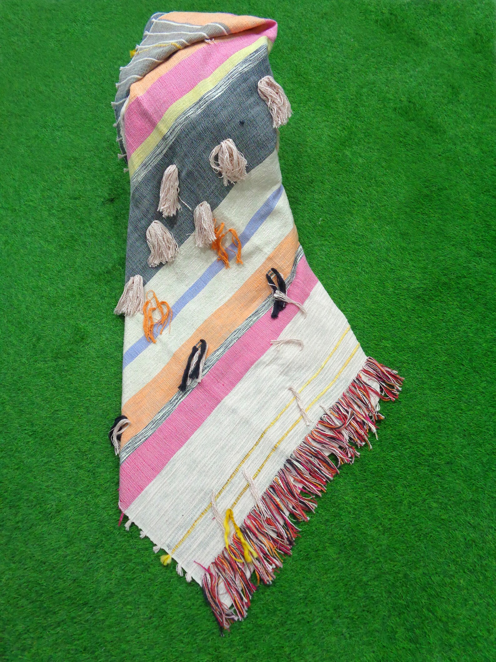 Indian Cotton Bohemian Throw Handmade Tufted Throw Couch Etsy