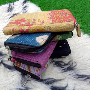 5 Stück handgemachte Kantha Geldbörse Zip rund Brieftasche Baumwolle Frauen Vintage Brieftasche verschiedene Beutel ethnische Tasche Frauen Hand Geldbörse mit Reißverschluss