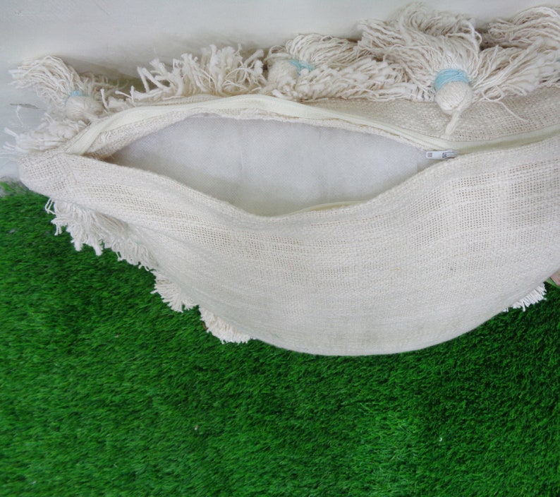 5 Pcs Handmade Cushions 20x20 Inch Handloom Cushion Cover Shaggy Bohemian Sham Cover White Fringe Cushion Cover Decorative Pillow Cover