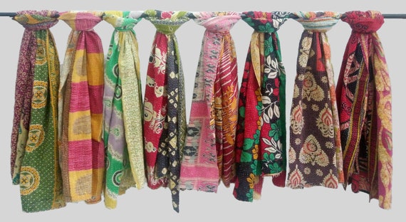 Wholesale Lot Handmade Kantha Scarves: Vintage Recycled Cotton Neck Wrap