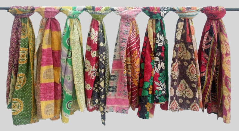 Wholesale Lot Handmade Kantha Scarves: Vintage Recycled Cotton Neck Wrap image 1