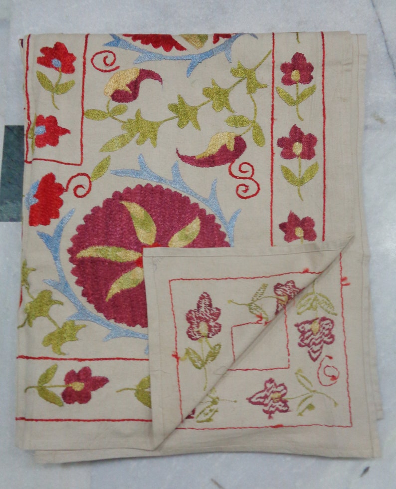 Indian Handmade Suzani Bedspread Embroidered Suzani Bedding Etsy