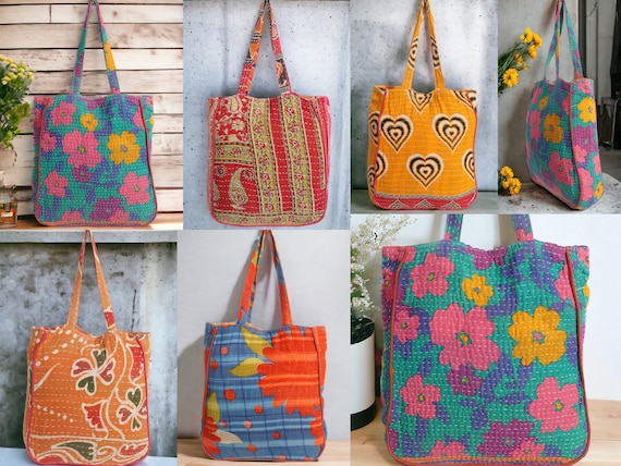 Rajasthani print Hand Stitched Kantha Cotton Shoulder Bags - Available in 8 Colors Rajasthani print Hand Stitched Kantha Cotton Shoulder Bags - Available in 8 Colors