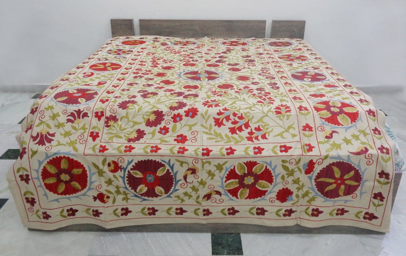 Indian Handmade Suzani Bedspread Embroidered Suzani Bedding Etsy