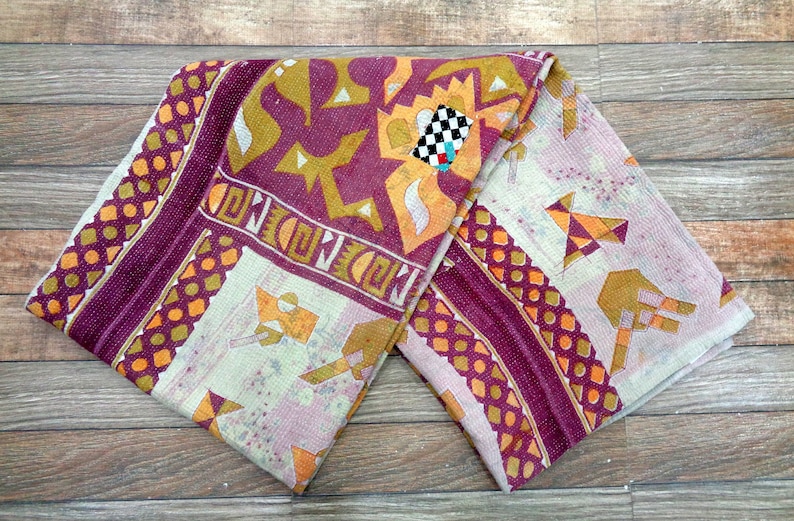 Indian Vintage Cotton Kantha Quilt Floral Kantha Bedcover Handmade Fine Kantha Quilt Reversible Blanket Twin Ralli Old Gudari Cotton Throw