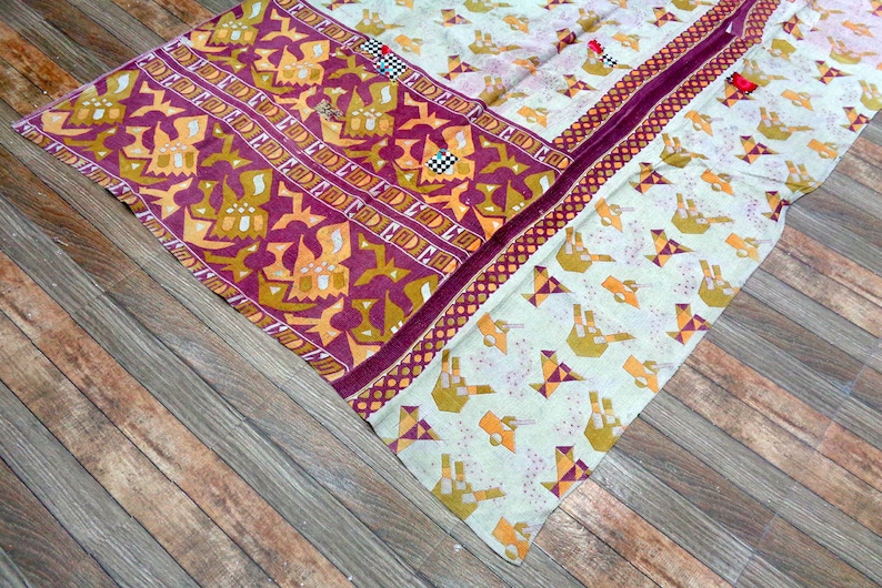 Indian Vintage Cotton Kantha Quilt Floral Kantha Bedcover Handmade Fine Kantha Quilt Reversible Blanket Twin Ralli Old Gudari Cotton Throw