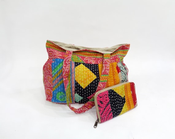 Handmade Multicolor Kantha Bag/Vintage Cotton Kan… - image 1