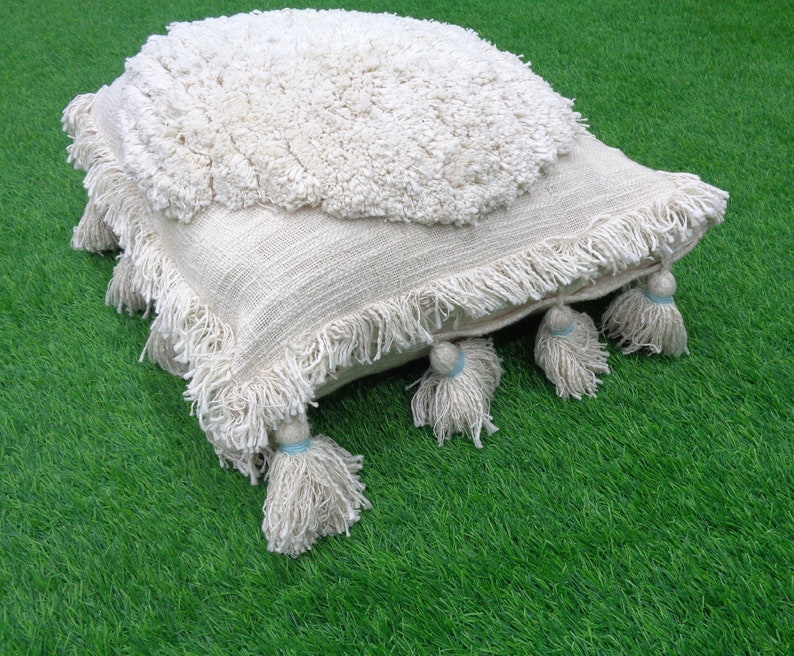 5 Pcs Handmade Cushions 20x20 Inch Handloom Cushion Cover Shaggy Bohemian Sham Cover White Fringe Cushion Cover Decorative Pillow Cover