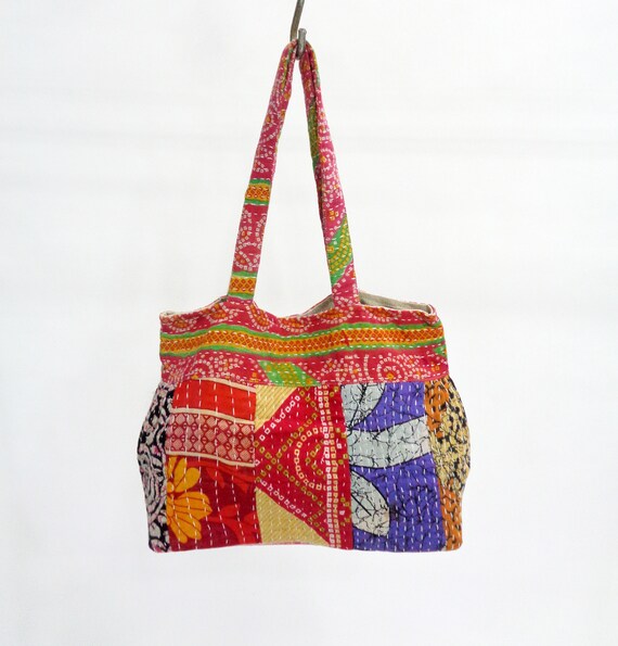 Handmade Multicolor Kantha Bag/Vintage Cotton Kan… - image 4