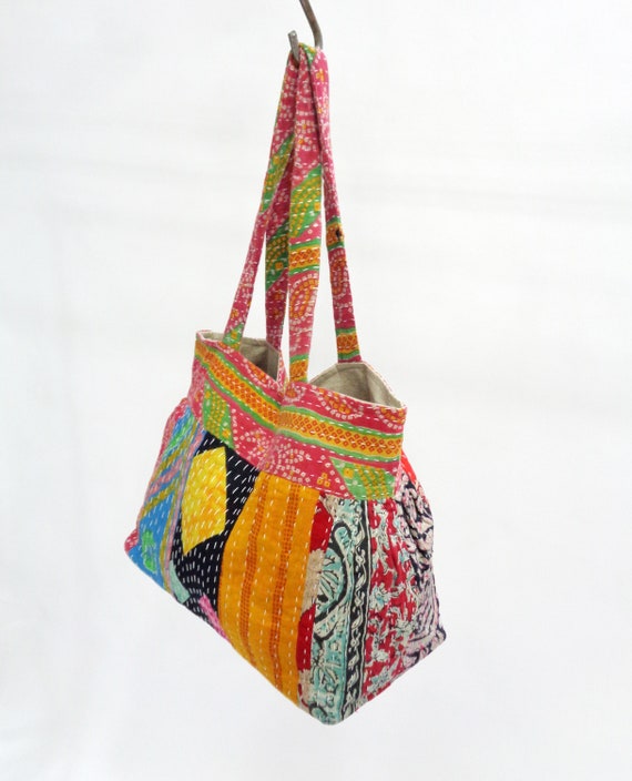 Handmade Multicolor Kantha Bag/Vintage Cotton Kan… - image 5