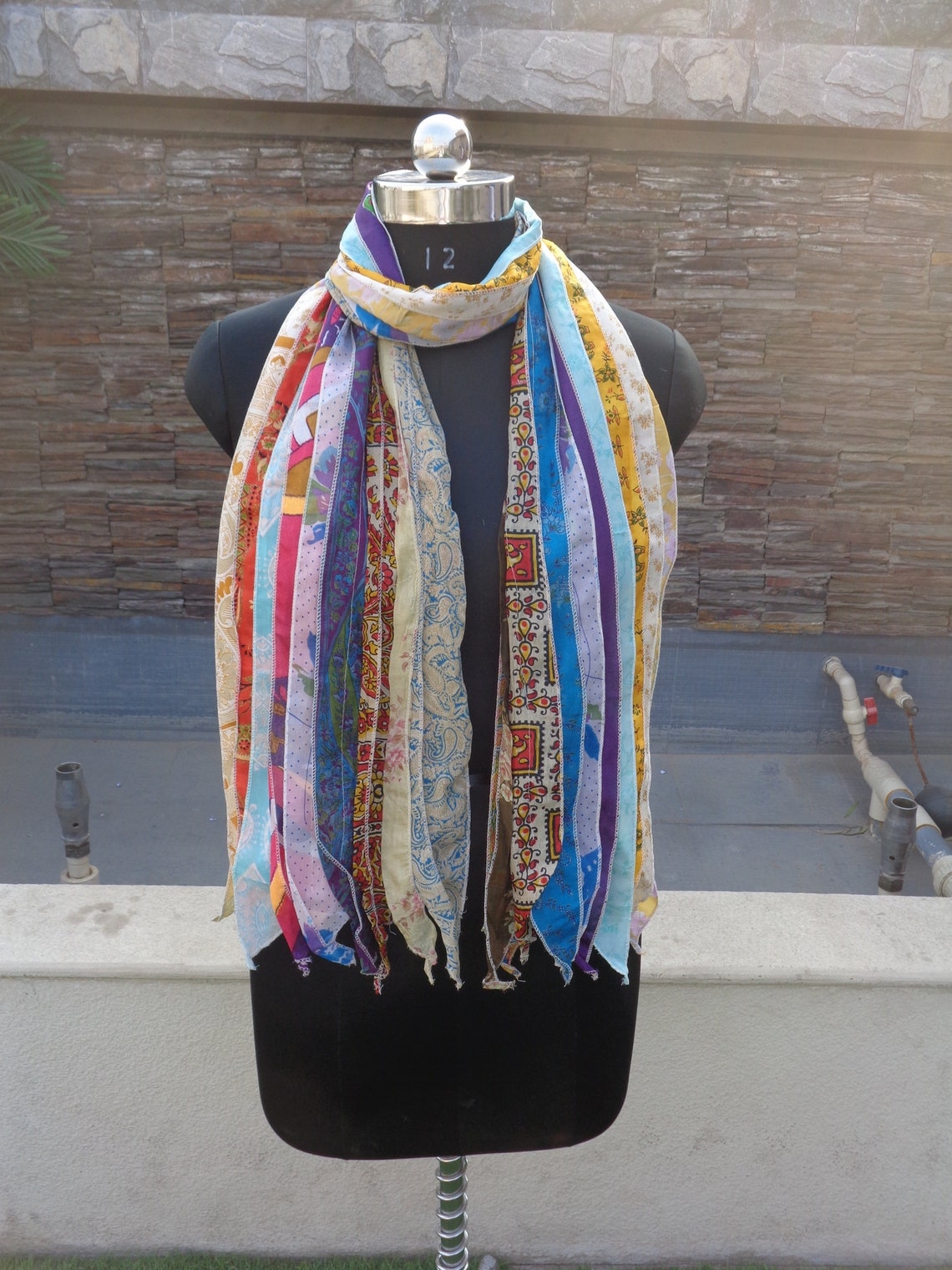 SILK SCARF Handmade Printed Silk Patch Scarf Women Neck Wrap Etsy