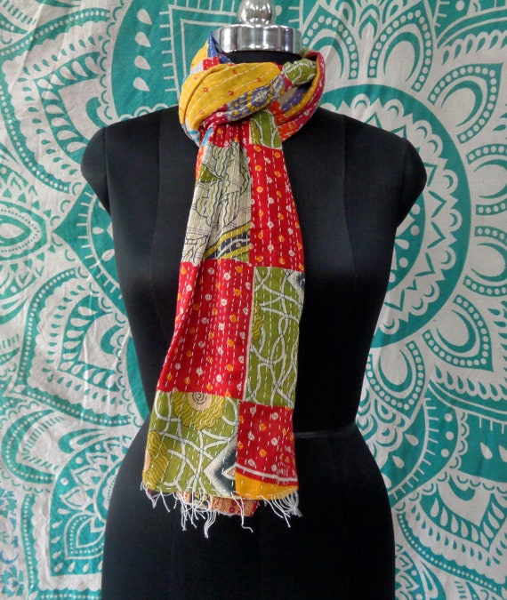 18x72 Inch Handmade Cotton Kantha Scarf Women Nec… - image 2